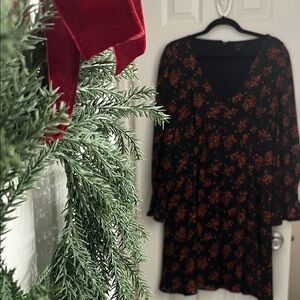Ann Taylor Long Sleeve Dress with Blue and Red Floral Pattern